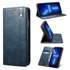 For iPhone 13 Pro Simple Wax Crazy Horse Texture Horizontal Flip Leather Case with Card Slots & Wallet (Navy Blue) - 1