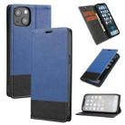 For iPhone 13 Cross Texture Magnetic Horizontal Flip Leather Case with Card Slots & Holder & Wallet(Blue) - 1