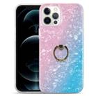 For iPhone 13 mini Gradient Color Shell Texture IMD TPU Shockproof Case with Ring Holder (Gradient Pink Blue) - 1