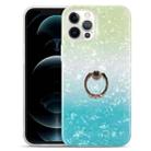 For iPhone 13 mini Gradient Color Shell Texture IMD TPU Shockproof Case with Ring Holder (Gradient Green Blue) - 1