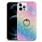 For iPhone 13 Gradient Color Shell Texture IMD TPU Shockproof Case with Ring Holder(Gradient Rainbow) - 1