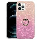 For iPhone 12 mini Gradient Color Shell Texture IMD TPU Shockproof Case with Ring Holder (Gradient Orange Pink) - 1