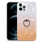 For iPhone 12 / 12 Pro Gradient Color Shell Texture IMD TPU Shockproof Case with Ring Holder(Gradient White Orange) - 1