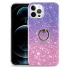 For iPhone 12 Pro Max Gradient Color Shell Texture IMD TPU Shockproof Case with Ring Holder(Gradient Purple Pink) - 1