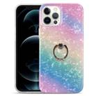 For iPhone 11 Pro Max Gradient Color Shell Texture IMD TPU Shockproof Case with Ring Holder (Gradient Rainbow) - 1