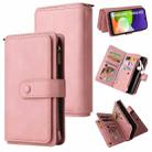 For Samsung Galaxy A22 4G Skin Feel PU + TPU Horizontal Flip Leather Case with Holder & 15 Cards Slot & Wallet & Zipper Pocket & Lanyard(Pink) - 1