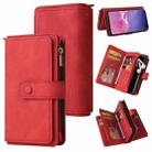 For Samsung Galaxy S10+ Skin Feel PU + TPU Horizontal Flip Leather Case with Holder & 15 Cards Slot & Wallet & Zipper Pocket & Lanyard(Red) - 1