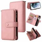 For Samsung Galaxy S21 FE 5G Skin Feel PU + TPU Horizontal Flip Leather Case with Holder & 15 Cards Slot & Wallet & Zipper Pocket & Lanyard(Pink) - 1