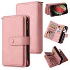 For Samsung Galaxy S21 Ultra 5G Skin Feel PU + TPU Horizontal Flip Leather Case with Holder & 15 Cards Slot & Wallet & Zipper Pocket & Lanyard(Pink) - 1