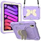 For iPad mini 6 / mini 2024 Beige PC + Silicone Anti-drop Protective Tablet Case with Butterfly Shape Holder & Pen Slot(Beige + Light Purple) - 1
