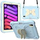 For iPad mini 6 / mini 2024 Beige PC + Silicone Anti-drop Protective Tablet Case with Butterfly Shape Holder & Pen Slot(Beige + Ice Crystal Blue) - 1