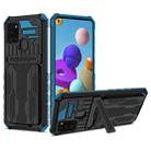 For Samsung Galaxy A21s Armor Card PC + TPU Shockproof Case with Card Slot & Invisible Holder(Blue) - 1