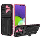 For Samsung Galaxy A22 4G Armor Card PC + TPU Shockproof Case with Card Slot & Invisible Holder(Pink) - 1