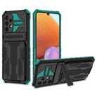 For Samsung Galaxy A32 4G Armor Card PC + TPU Shockproof Case with Card Slot & Invisible Holder(Dark Green) - 1