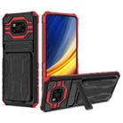 For Xiaomi Poco X3 Armor Card PC + TPU Shockproof Case with Card Slot & Invisible Holder(Red) - 1