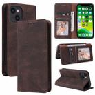 For iPhone 13 Simple Suction Closure Horizontal Flip Leather Case with Holder & Card Slot & Wallet(Brown) - 1