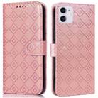 Embossed Big Small Concentric Squares Pattern Horizontal Flip Leather Case with Card Slot & Holder & Wallet For iPhone 13 mini(Pink) - 1