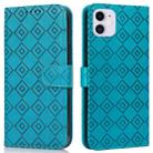 Embossed Big Small Concentric Squares Pattern Horizontal Flip Leather Case with Card Slot & Holder & Wallet For iPhone 13 mini(Blue) - 1
