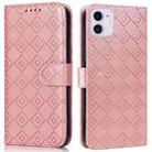 Embossed Big Small Concentric Squares Pattern Horizontal Flip Leather Case with Card Slot & Holder & Wallet For iPhone 13(Pink) - 1