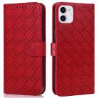 Embossed Big Small Concentric Squares Pattern Horizontal Flip Leather Case with Card Slot & Holder & Wallet For iPhone 13(Red) - 1