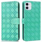 Embossed Big Small Concentric Squares Pattern Horizontal Flip Leather Case with Card Slot & Holder & Wallet For iPhone 13(Green) - 1