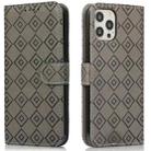 Embossed Big Small Concentric Squares Pattern Horizontal Flip Leather Case with Card Slot & Holder & Wallet For iPhone 13 Pro(Grey) - 1