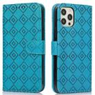 Embossed Big Small Concentric Squares Pattern Horizontal Flip Leather Case with Card Slot & Holder & Wallet For iPhone 13 Pro(Blue) - 1