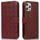 Embossed Big Small Concentric Squares Pattern Horizontal Flip Leather Case with Card Slot & Holder & Wallet For iPhone 13 Pro(Brown) - 1