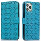 Embossed Big Small Concentric Squares Pattern Horizontal Flip Leather Case with Card Slot & Holder & Wallet For iPhone 13 Pro Max(Blue) - 1