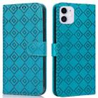 Embossed Big Small Concentric Squares Pattern Horizontal Flip Leather Case with Card Slot & Holder & Wallet For iPhone 12 mini(Blue) - 1