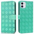 Embossed Big Small Concentric Squares Pattern Horizontal Flip Leather Case with Card Slot & Holder & Wallet For iPhone 12 mini(Green) - 1