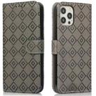 Embossed Big Small Concentric Squares Pattern Horizontal Flip Leather Case with Card Slot & Holder & Wallet For iPhone 12 / 12 Pro(Grey) - 1