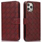 Embossed Big Small Concentric Squares Pattern Horizontal Flip Leather Case with Card Slot & Holder & Wallet For iPhone 12 Pro Max(Brown) - 1