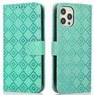 Embossed Big Small Concentric Squares Pattern Horizontal Flip Leather Case with Card Slot & Holder & Wallet For iPhone 12 Pro Max(Green) - 1