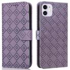 For iPhone 11 Embossed Big Small Concentric Squares Pattern Horizontal Flip Leather Case with Card Slot & Holder & Wallet (Purple) - 1