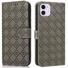 For iPhone 11 Embossed Big Small Concentric Squares Pattern Horizontal Flip Leather Case with Card Slot & Holder & Wallet (Grey) - 1