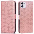For iPhone 11 Embossed Big Small Concentric Squares Pattern Horizontal Flip Leather Case with Card Slot & Holder & Wallet (Pink) - 1