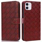 For iPhone 11 Embossed Big Small Concentric Squares Pattern Horizontal Flip Leather Case with Card Slot & Holder & Wallet (Brown) - 1