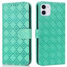 For iPhone 11 Embossed Big Small Concentric Squares Pattern Horizontal Flip Leather Case with Card Slot & Holder & Wallet (Green) - 1