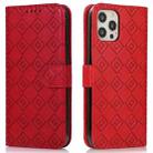 Embossed Big Small Concentric Squares Pattern Horizontal Flip Leather Case with Card Slot & Holder & Wallet For iPhone 11 Pro(Red) - 1