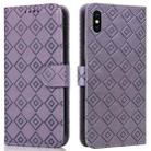 Embossed Big Small Concentric Squares Pattern Horizontal Flip Leather Case with Card Slot & Holder & Wallet For iPhone X / XS(Purple) - 1