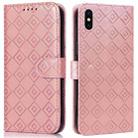 Embossed Big Small Concentric Squares Pattern Horizontal Flip Leather Case with Card Slot & Holder & Wallet For iPhone X / XS(Pink) - 1