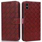 Embossed Big Small Concentric Squares Pattern Horizontal Flip Leather Case with Card Slot & Holder & Wallet For iPhone X / XS(Brown) - 1