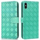 Embossed Big Small Concentric Squares Pattern Horizontal Flip Leather Case with Card Slot & Holder & Wallet For iPhone X / XS(Green) - 1