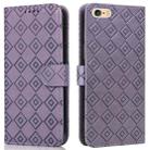 For iPhone SE 2022 / SE 2020 / 8 / 7 / 6s / 6 Embossed Big Small Concentric Squares Pattern Horizontal Flip Leather Case with Card Slot & Holder & Wallet(Purple) - 1