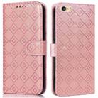 For iPhone SE 2022 / SE 2020 / 8 / 7 / 6s / 6 Embossed Big Small Concentric Squares Pattern Horizontal Flip Leather Case with Card Slot & Holder & Wallet(Pink) - 1