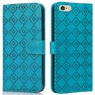 For iPhone SE 2022 / SE 2020 / 8 / 7 / 6s / 6 Embossed Big Small Concentric Squares Pattern Horizontal Flip Leather Case with Card Slot & Holder & Wallet(Blue) - 1