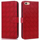 For iPhone SE 2022 / SE 2020 / 8 / 7 / 6s / 6 Embossed Big Small Concentric Squares Pattern Horizontal Flip Leather Case with Card Slot & Holder & Wallet(Red) - 1