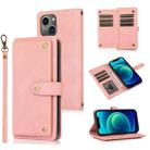 For iPhone 13 mini PU + TPU Horizontal Flip Leather Case with Holder & Card Slot & Wallet & Lanyard (Pink) - 1