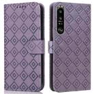 For Sony Xperia 1 II Embossed Big Small Concentric Squares Pattern Horizontal Flip Leather Case with Card Slot & Holder & Wallet(Purple) - 1